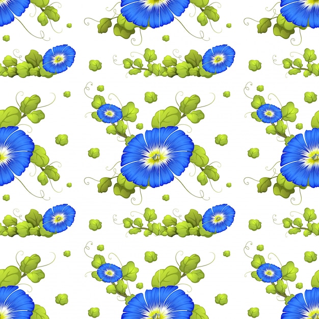 Free vector seamless background with blue morning glory flowers illustration