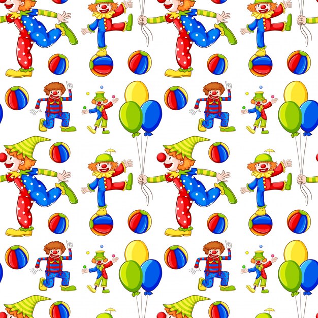 Бесшовный фон с клоунами и воздушными шарами