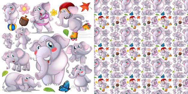 Бесплатное векторное изображение Бесшовный фон с милыми слонами