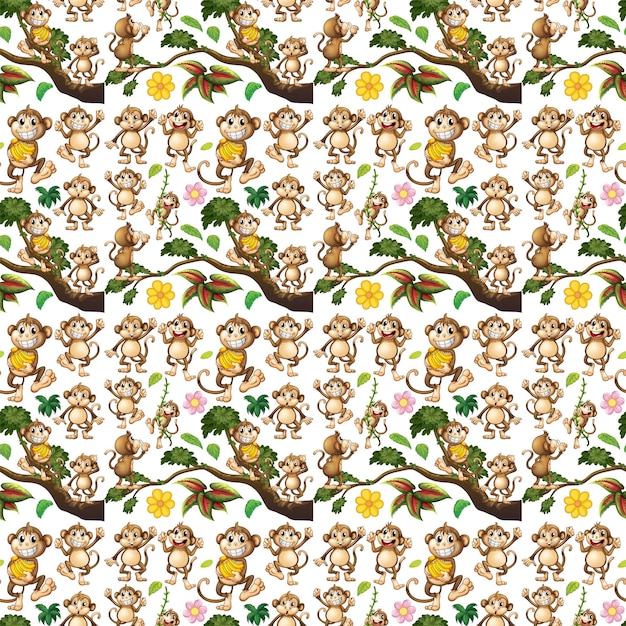 Seamless background with cute monkey