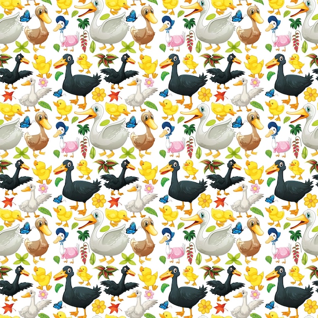 Free vector seamless background with ducks and ducklings