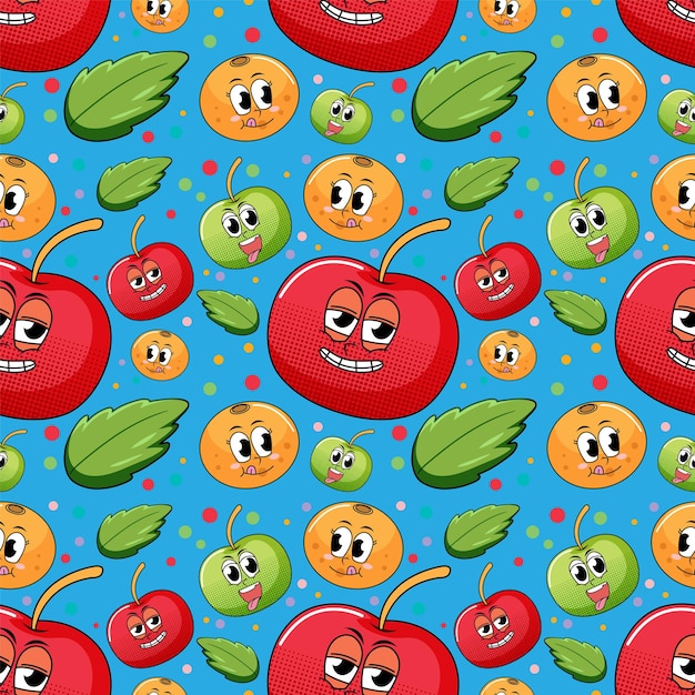 Бесплатное векторное изображение Бесшовный фон с фруктами и листьями