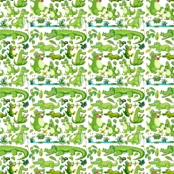 Free Vector seamless background with green crocodiles