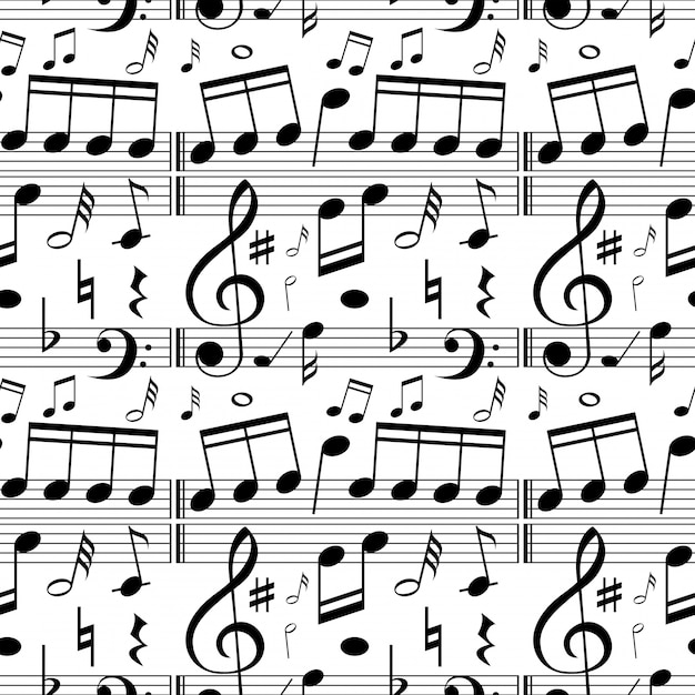 Free vector seamless background with music notes on scales