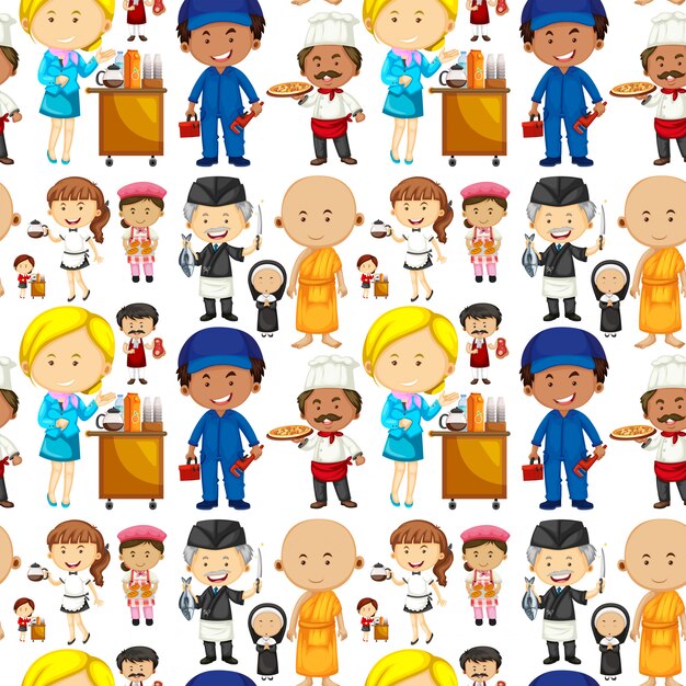 Free vector seamless background with people and jobs