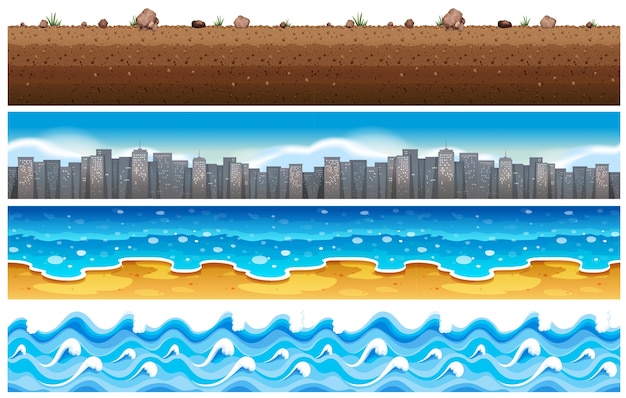 無料ベクター 水と街のシームレスな背景