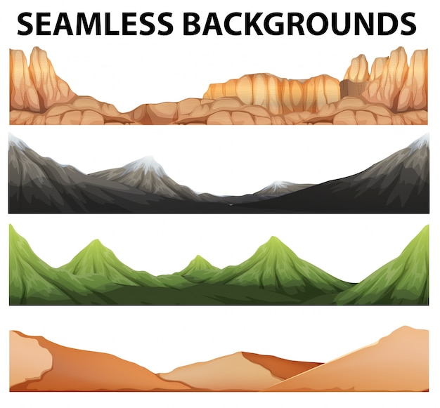 Seamless backgrounds with different types of mountains