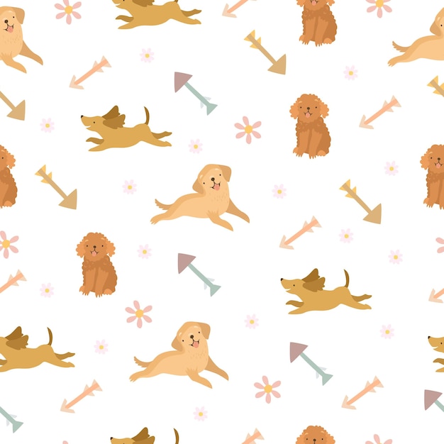 Бесплатное векторное изображение Бесшовный рисунок бохо с собаками и стрелами