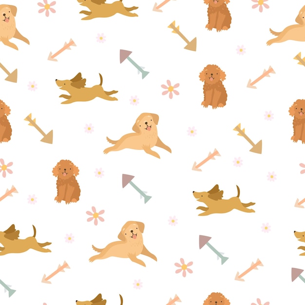 seamless boho pattern with dogs and arrows 