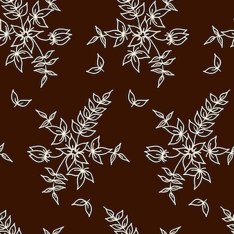 Seamless botanical pattern of painted oriental motifs on a white background