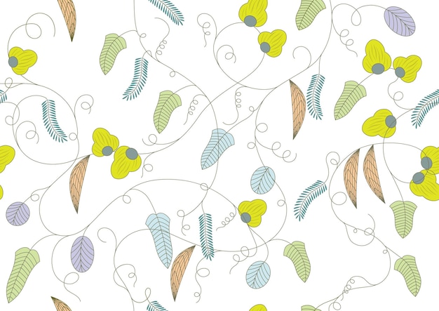 Seamless Botanical Vector Background With Plants Drawings Horizontally And Vertically Repeatable