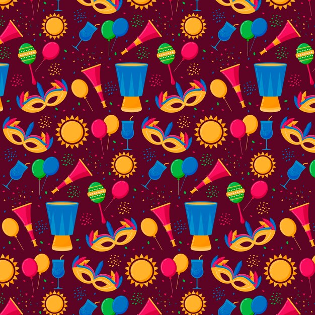 Seamless brazilian carnival pattern with masks and decorations