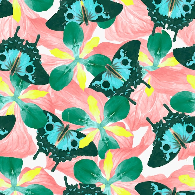 원활한 나비 꽃 벡터 패턴, George Shaw의 Naturalist's Miscellany의 빈티지 리믹스