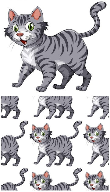 Бесплатное векторное изображение Бесшовные кошка на белом