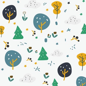귀엽고 숲속의 크리에이티브 키즈 스칸디나비아 스타일 프리미엄 벡터와 함께 매끄러운 유치한 패턴