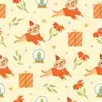 Free vector seamless christmas pattern retriever and gifts