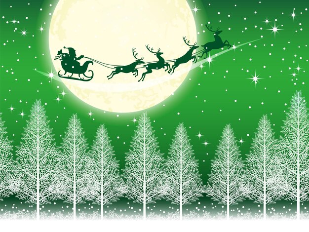 Seamless Christmas Vector Background With Santa Claus And Reindeers Flying Across The Moon.