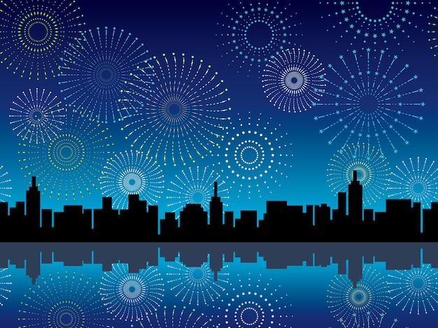 Free vector seamless cityscape silhouette with fireworks