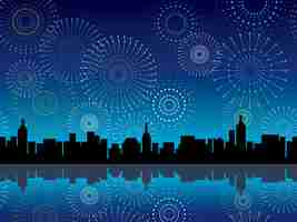 Free vector seamless cityscape silhouette with fireworks