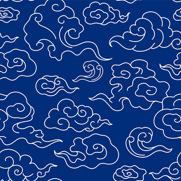 Seamless cloud pattern blue background, chinese oriental illustration vector