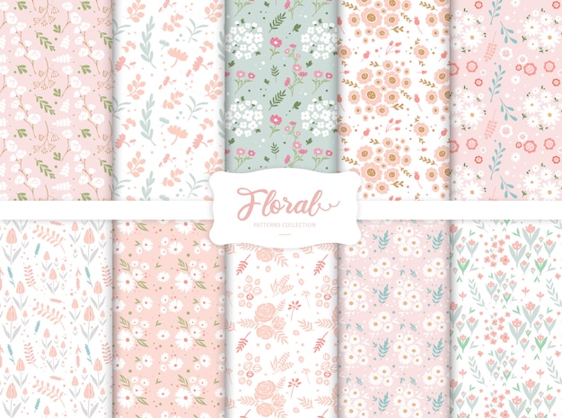 Seamless colorful floral patterns collection
