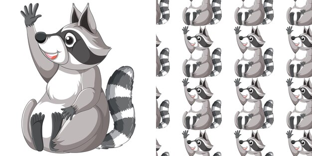 Seamless design of raccoon on white background