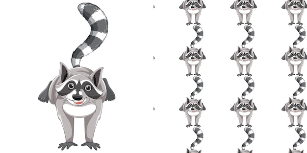 Free vector seamless design of raccoon on white background