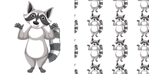 Free vector seamless design of raccoon on white background