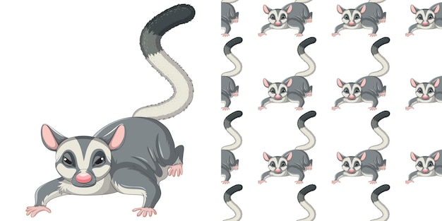 Seamless design of sugar glider on white background