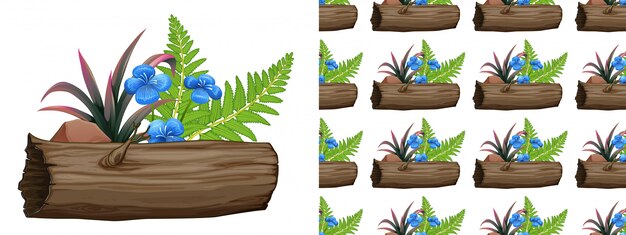 seamless  design with blue flowers and ferns