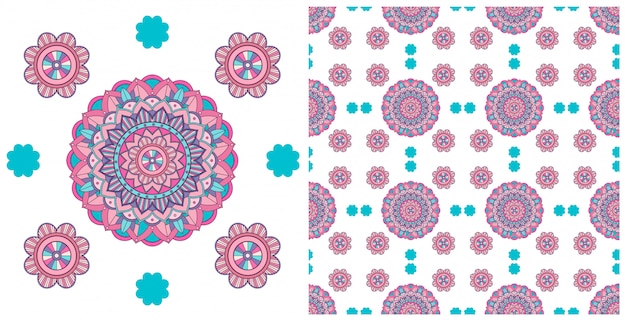 Seamless design with colorful mandalas pattern