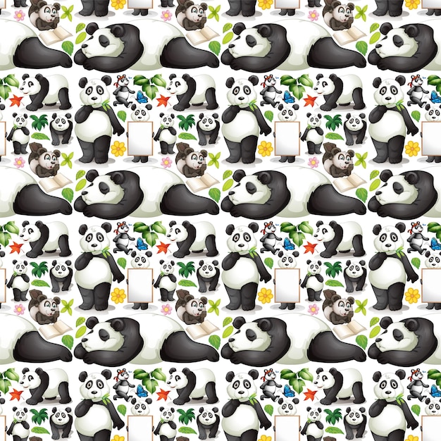 Free vector seamless design with cute panda