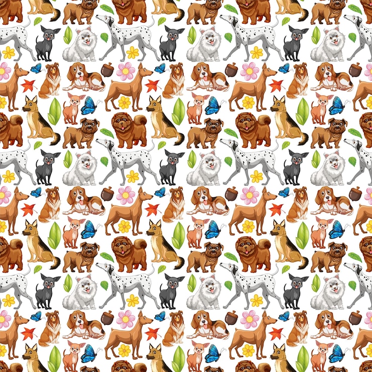 Free Vector seamless design with many cute dogs