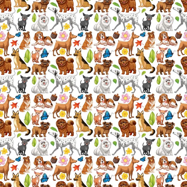 Seamless design with many cute dogs