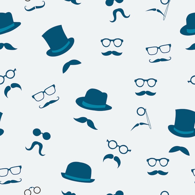 Seamless doodle accessories of mustache hats and glasses pattern background vector illustration