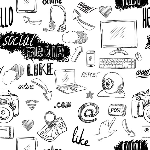 Free vector seamless doodle blog social media applications pattern background