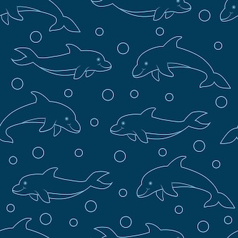 Бесшовные каракули шаблон дельфинов. фон дельфинов каракули