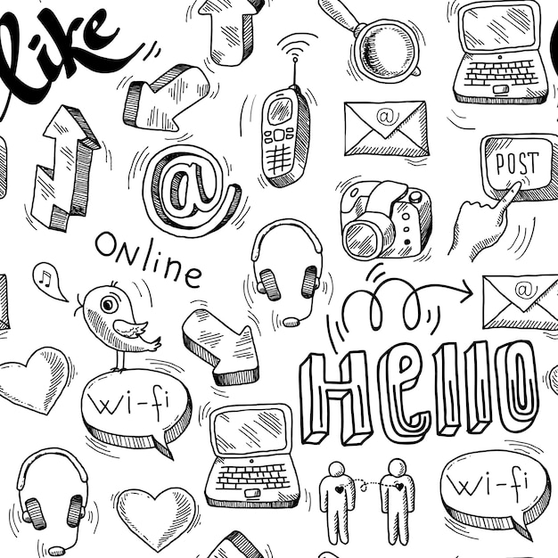 Free vector seamless doodle social media pattern background