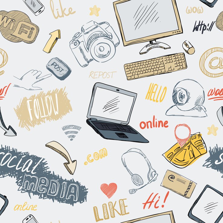 Free Vector seamless doodle social media pattern