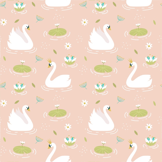 Free vector seamless elegant pattern with swans