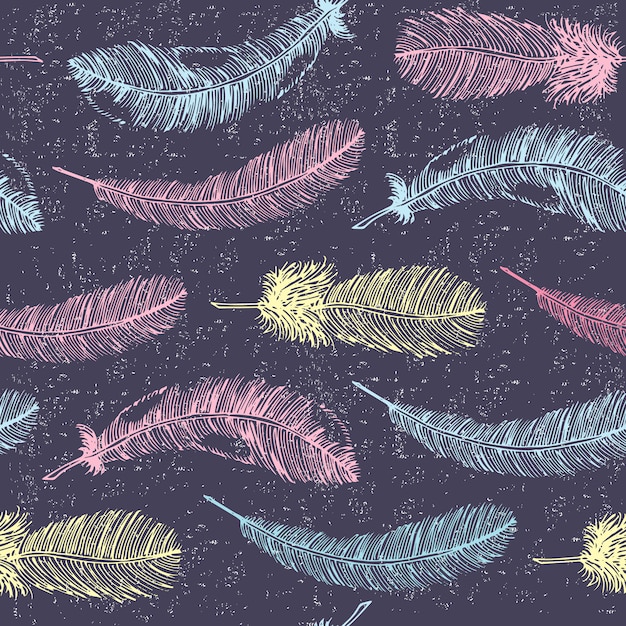 Seamless ethnic pattern with colored feathers