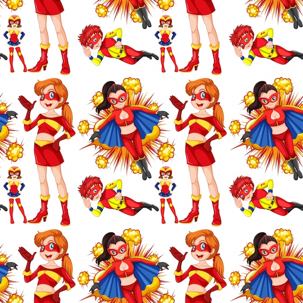 Vettore gratuito seamless superhero femminile in illustrazione rossa