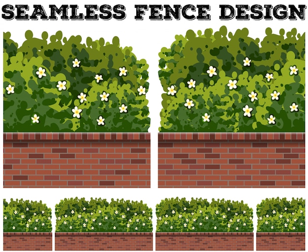 Free vector seamless fence with bush and flowers