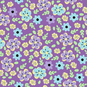 라일락 배경 millefleurs 스타일 꽃과 잎에 원활한 꽃 자연 추상 패턴