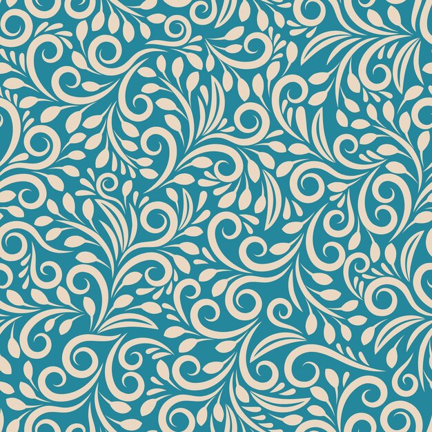 Seamless floral pattern on uniform background. Ornament darkcyan, design fabric art, fashion contour