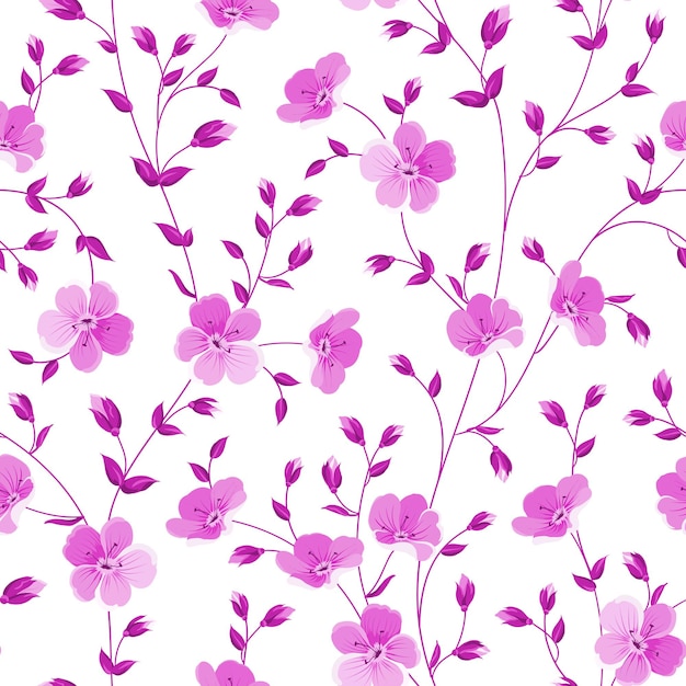 Free vector seamless flowers pattern isolated on white