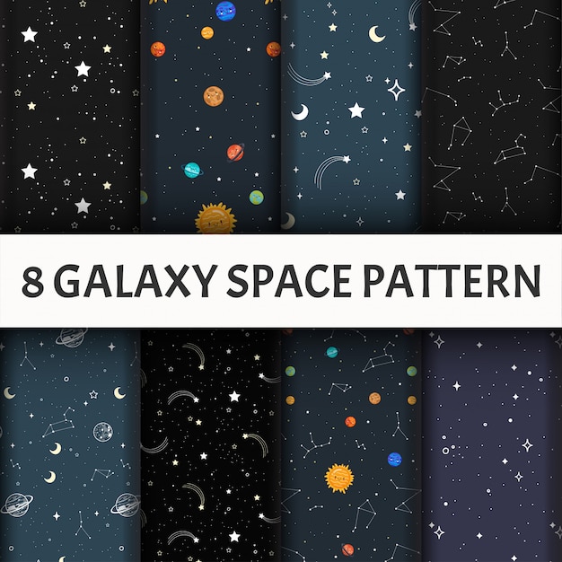 Free vector seamless galaxy pattern set.