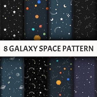 Seamless Galaxy Pattern Set.