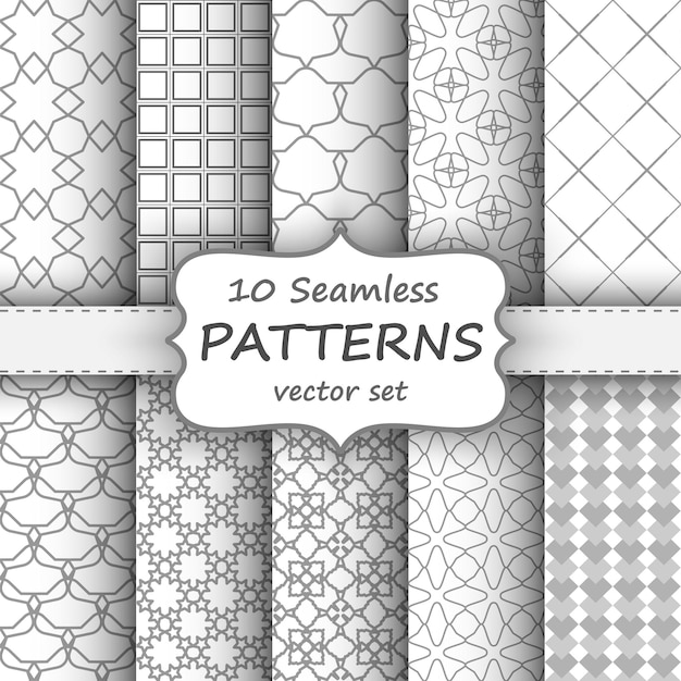 Seamless geometric patterns set. Grey and white texture for your design.