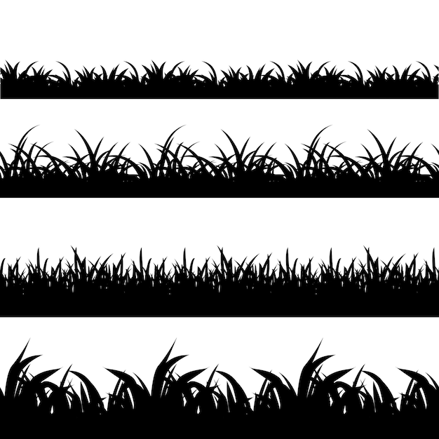 大きなセット緑の草の境界線透明な背景 ベクトルイラスト プレミアムベクター